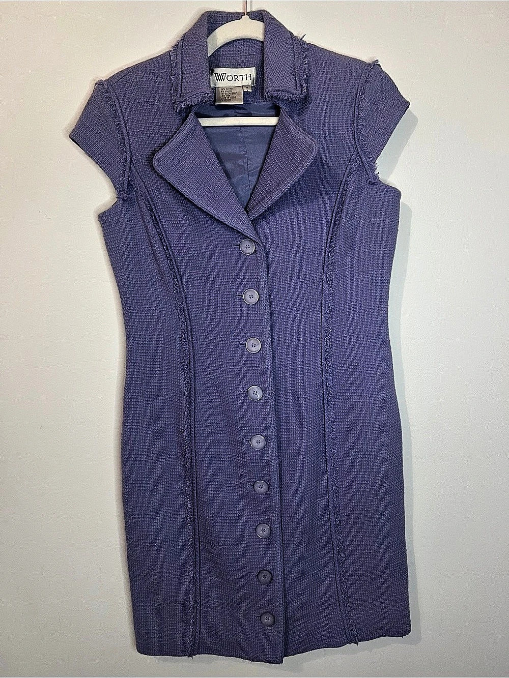 WORTH Lavender Tweed Button Front Sheath Dress Size 4